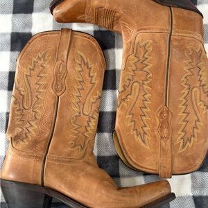 Old West Tan Leather Cowboy Boots